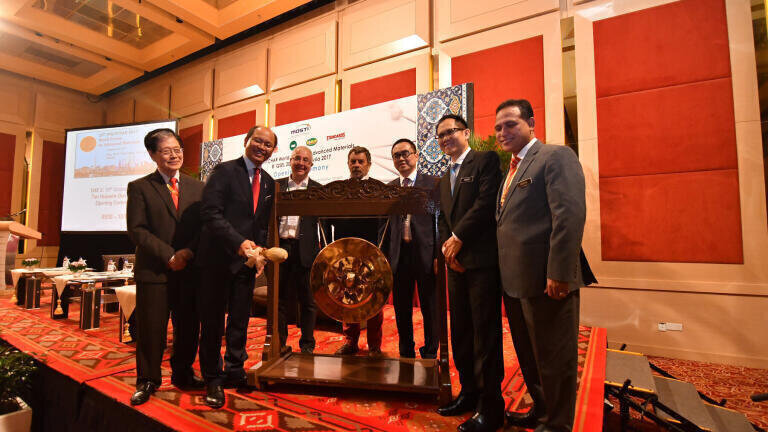 From Left: Dato’ Dr Ong Eng Long, Datuk Seri Panglima Wilfred Madius Tangau, the Minister of Science, Education, and Innovation of Malaysia (MOSTI), Professor Dr Greg Russel, Mr Jean-Marc Saiter, Mr C.P. Saw, Associate Professor Dr Ramzah Dambul, and Datuk Haji Ismail Bin Talib.
